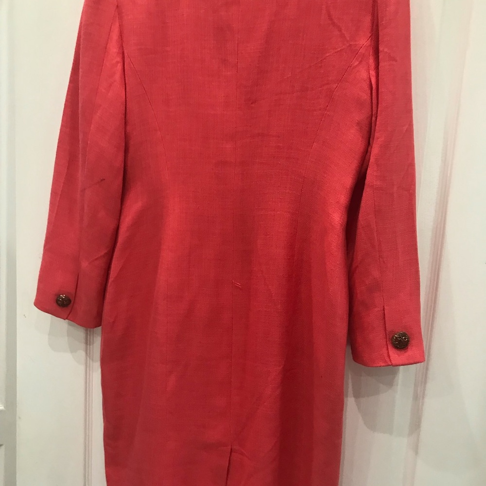 Excellent burn orange linen dress with unique vintage button in the fron